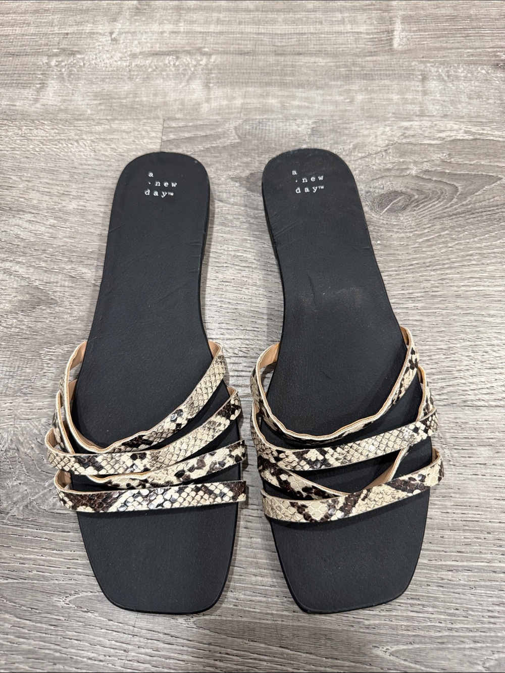 A New Day Snakeskin and Black Sandals size 11